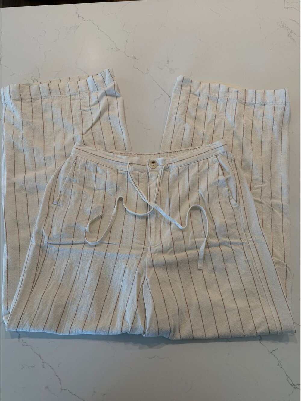 Z Supply Striped Wide Leg Pants Cream & Tan - Size M